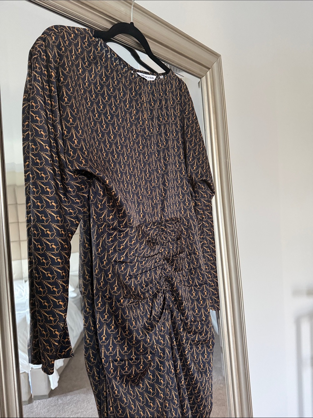 Veronica Beard Black and Gold Printed Long-Sleeve Midi Dress - Picture 4 of 4